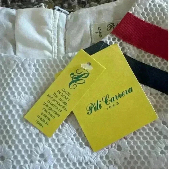 NWT Pili Carrera Cap-Sleeve Floral Netted Shift Lace Dress White Girls Size 4 - Picture 3 of 4